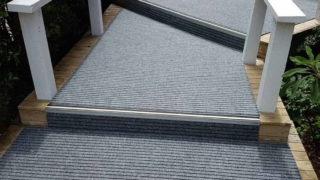 Broad Rib outdoor carpet for wooden steps at St Kent