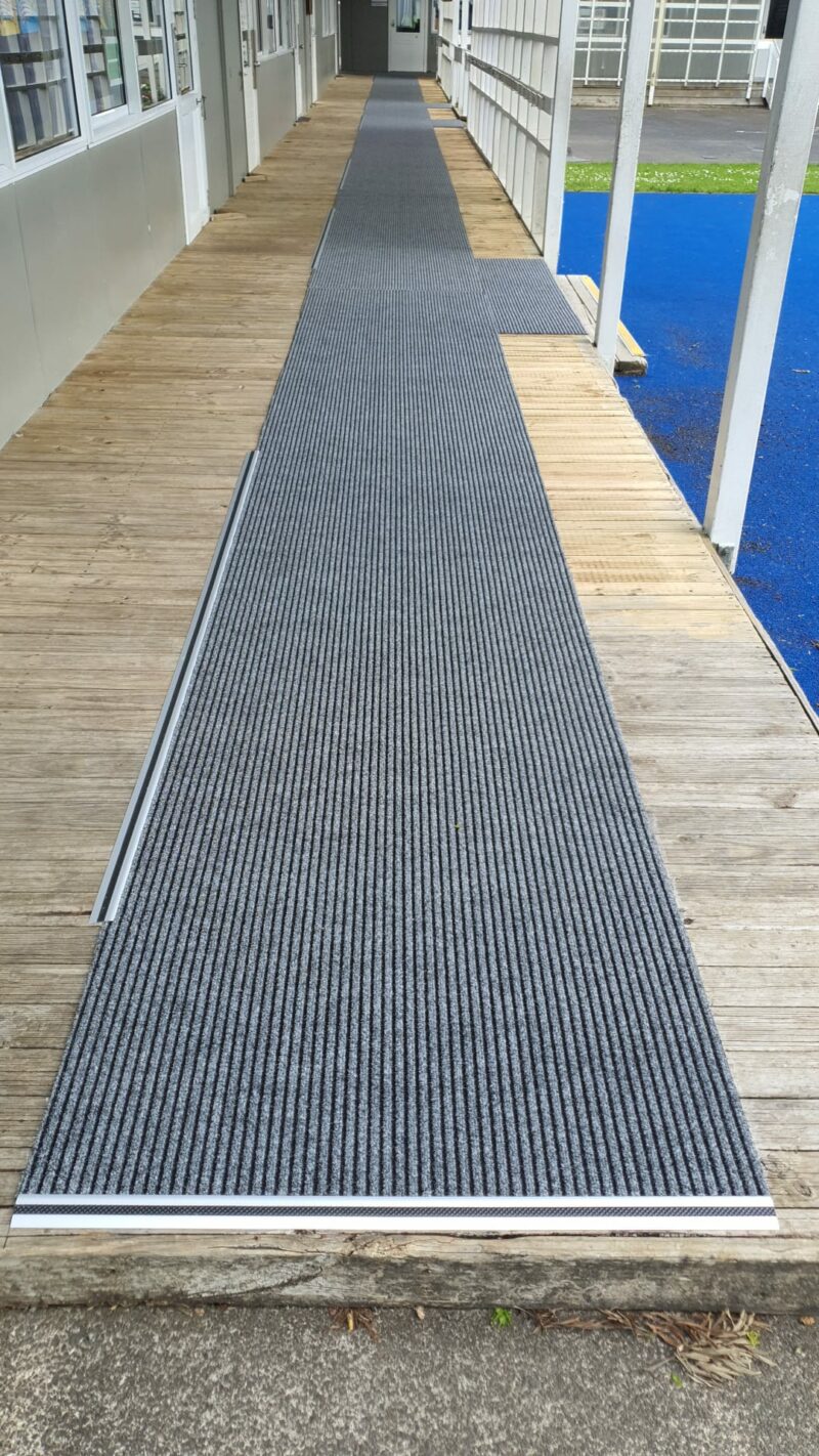 Marine carpet install on a deck with transition bars